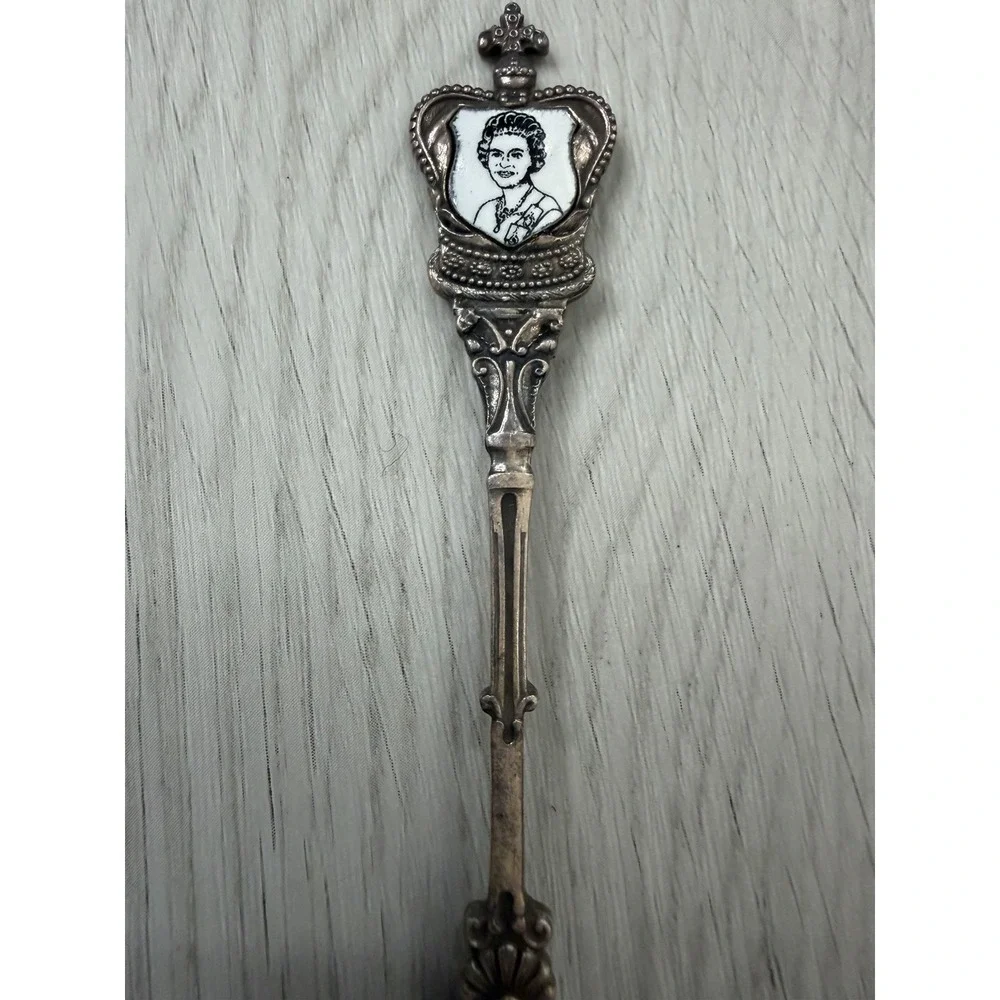 Queen Elizabeth II Silver Jubilee 1977 Souvenir Spoon Crown Enamel EPNS